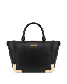 Moschino logo-lettering leather shoulder bag - Black