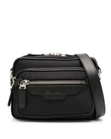 Santoni logo-debossed leather-trim shoulder bag - Black