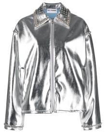 DES PHEMMES crystal-embellished faux leather jacket - Silver