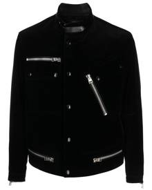 TOM FORD stand-up collar velvet biker jacket - Black