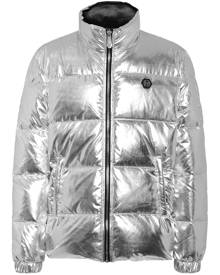 Philipp Plein logo-embroidered metallic padded jacket - Silver