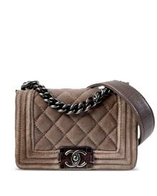 CHANEL Pre-Owned mini Boy Chanel velvet shoulder bag - Brown