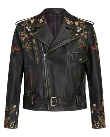 ETRO floral-embroidery leather biker jacket - Black