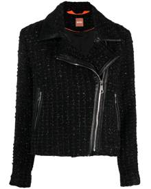 BOSS metallic-threading bouclé biker jacket - Black