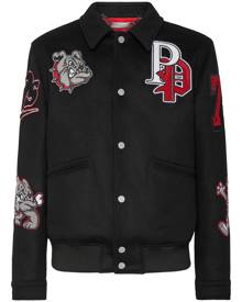 Philipp Plein logo-patch spread-collar bomber jacket - Black