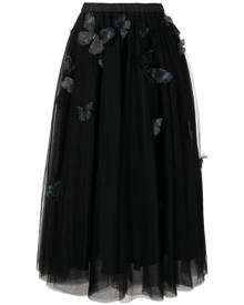 Cynthia Rowley butterfly-embellished tulle midi skirt - Black