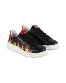 HUGO KIDS flame-print leather sneakers - Black