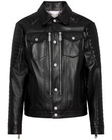 Philipp Plein embossed-logo leather biker jacket - Black