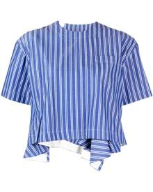 sacai ruffle-hem striped top - Blue