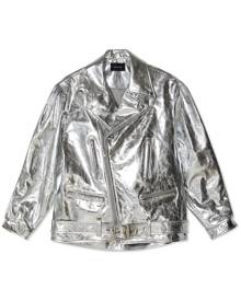 Simone Rocha metallic leather biker jacket - Silver