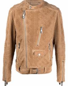 Philipp Plein studded band-collar biker jacket - Neutrals