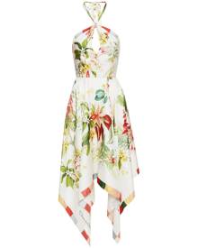Oscar de la Renta Flora & Fauna handkerchief-hem midi dress - White Oscar de la Renta Flora & Fauna handkerchief-hem midi dress - White
