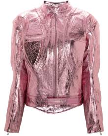 David Koma metallic padded leather jacket - Pink