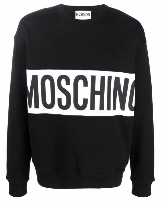 Moschino Logo Print Cotton Crewneck Sweatshirt in Black/White for Men Black Mens Sweaters and knitwear Moschino Sweaters and knitwear 