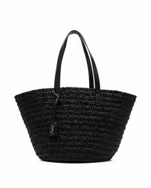 Saint Laurent interwoven straw tote bag - Black