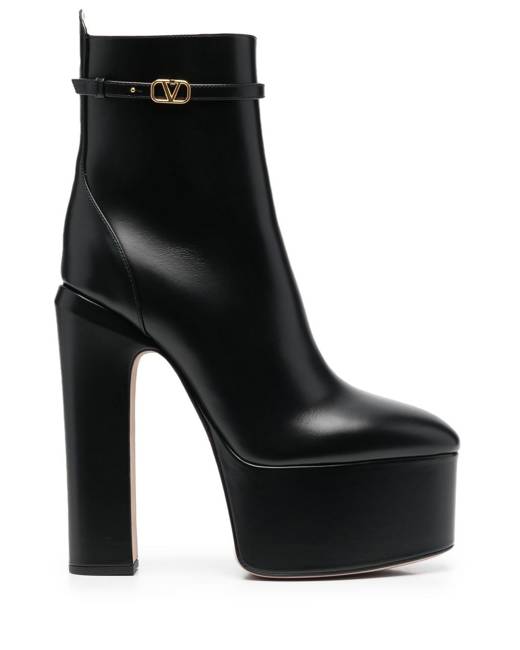 womens black leather platform boots