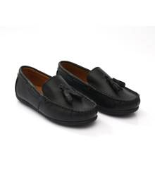 Moustache faux leather tassel loafers - Black