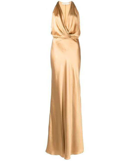 ASOS DESIGN bandeau tuck drape maxi dress in gold