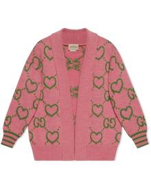 Gucci Kids all-over heart GG-print cardigan - Pink