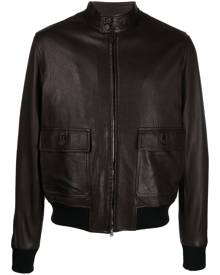 Tagliatore mock-neck leather moto jacket - Brown