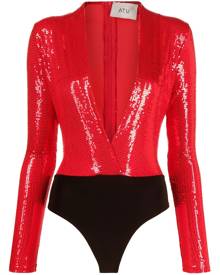 Atu Body Couture plunging V-neck sequined bodysuit - Red
