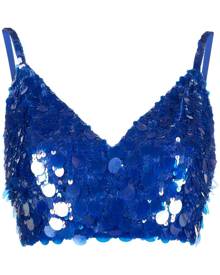 P.A.R.O.S.H. V-neck sequin embellished crop top - Blue