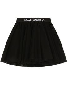 Dolce & Gabbana Kids logo-waistband tulle midi skirt - Black