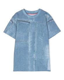 HUGO KIDS denim patchwork-print T-shirt - Blue