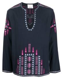 MARANT Ilya geometric-embroidery shirt - Blue