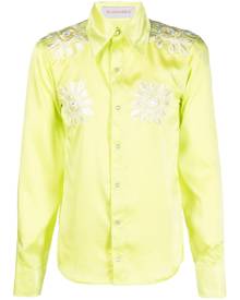 BLUEMARBLE floral-embroidery satin shirt - Green