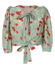 Adriana Degreas cherry-print tie-front blouse - Green