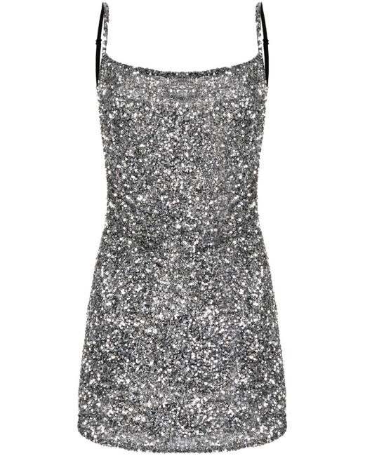 Bershka Strappy Slip Mini Dress In Silver