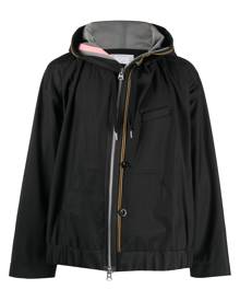 sacai contrasting-stripe zipped wool hooded jacket - Black