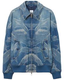 Burberry shark-print denim bomber jacket - Blue