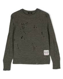 Nº21 Kids logo-patch distressed-knit jumper - Green