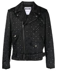 Moschino rhinestone-embellished biker jacket - Black