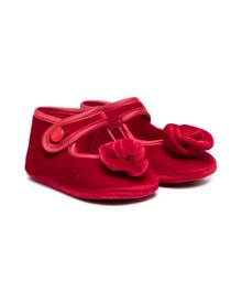 Monnalisa floral-appliqué velvet ballerinas - Red