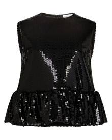 Nina Ricci sequin-embellished sleeveless peplum top - Black