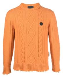 Philipp Plein distressed cable-knit jumper - Orange