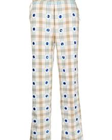 BODE embellished checked straight-leg trousers - White