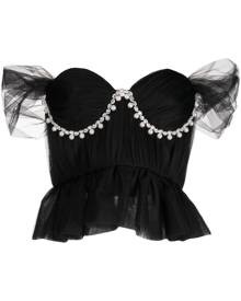 ANOUKI faux-pearl embellished off-shoulder blouse - Black