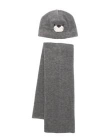 Il Gufo animal-face fleece hat set - Grey