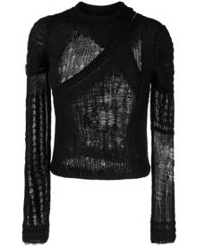 Rick Owens asymmetric distressed-knit jumper - Black