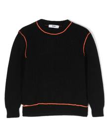 MSGM Kids logo-embroidered distressed chunky-knit jumper - Black