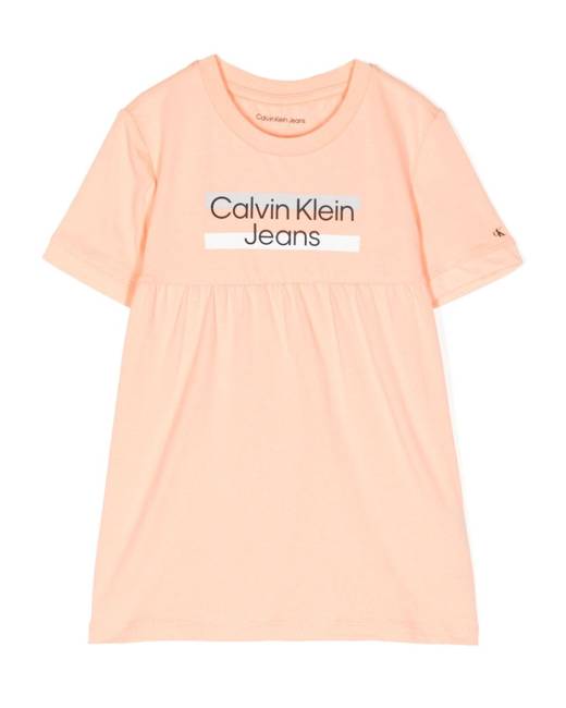 Calvin Klein logo short sleeve crew neck dress in white