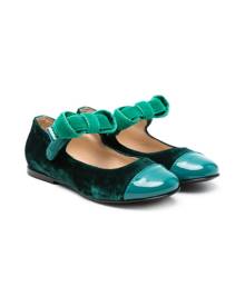 ELIE SAAB JUNIOR bow-detail velvet ballerina shoes - Green