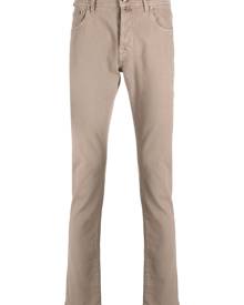 Jacob Cohën logo-patch cotton tapered trousers - Neutrals