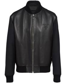 Prada logo-embossed leather bomber jacket - Black