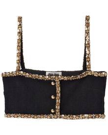 Miu Miu sequin-embellished tweed cropped top - Black