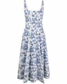 STAUD botanical-print square-neck dress - White